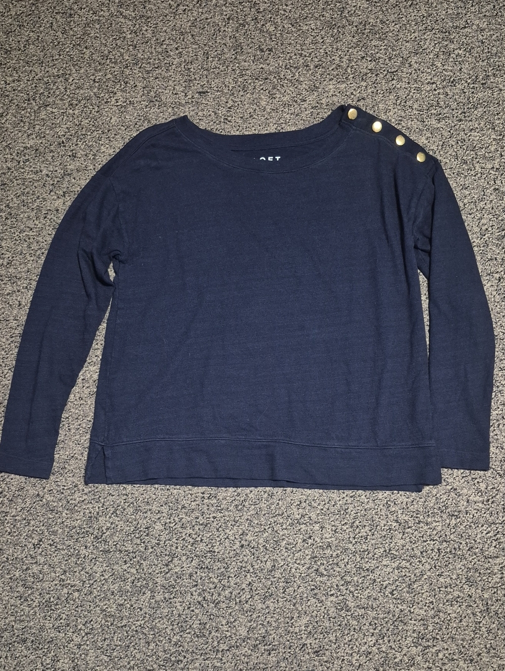 LOFT Navy Long Sleeve Top with Gold Shoulder Buttons